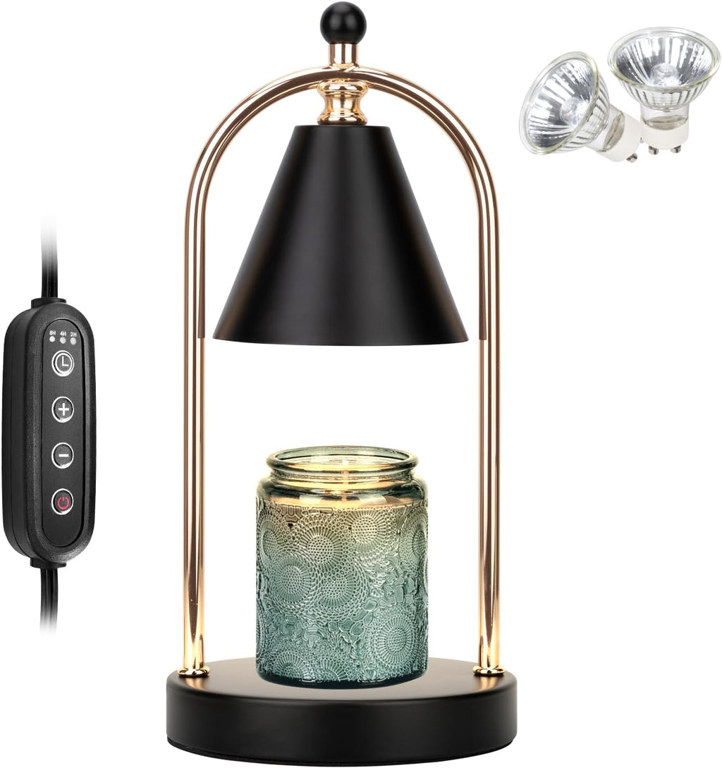 Candle Warmer Lamp with Timer, Electric Black Candle Warmer Light for Bedroom, Dimmable Wax Melts Warmer for Candle Jars, Home Decor Beside Lamp Gifts for Women (2 Bulbs Included) - Grand Goldman