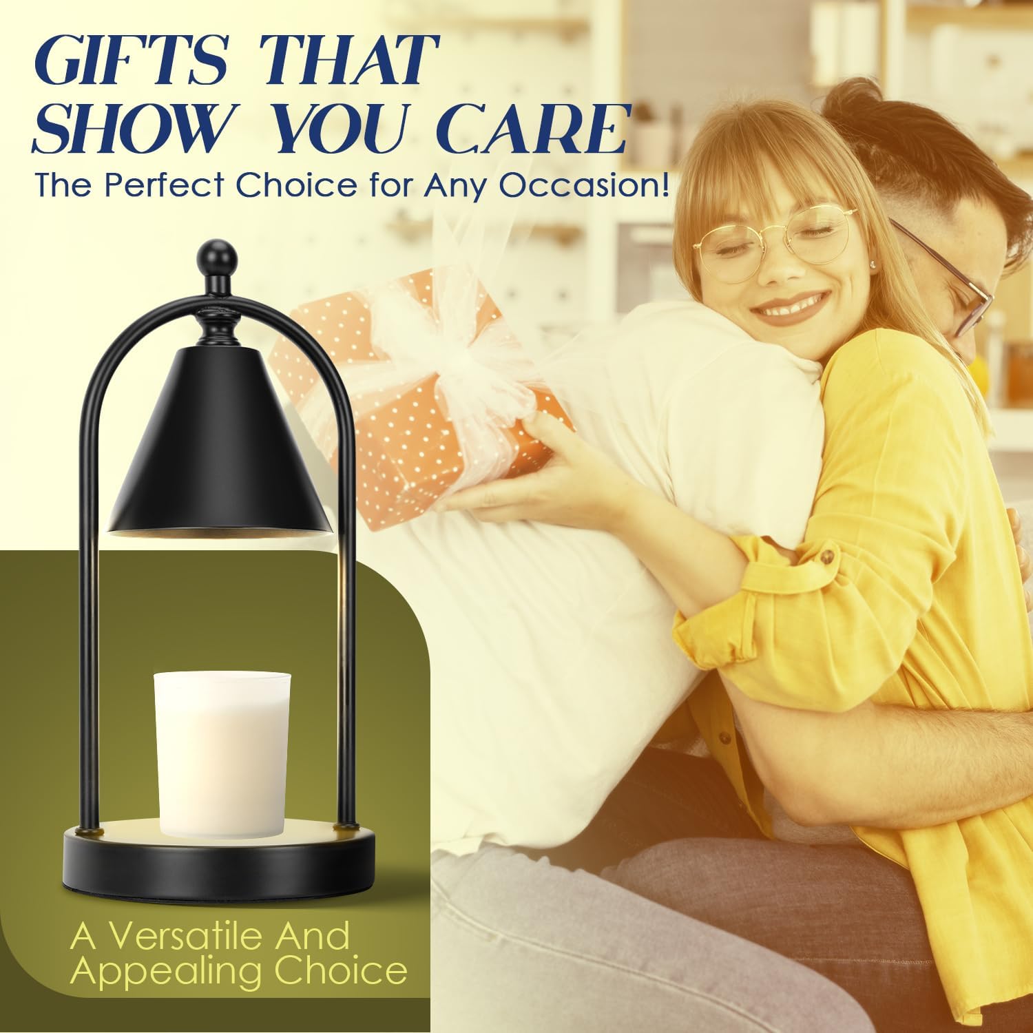 Candle Warmer Lamp with Timer, Electric Black Candle Warmer Light for Bedroom, Dimmable Wax Melts Warmer for Candle Jars, Home Decor Beside Lamp Gifts for Women (2 Bulbs Included) - Grand Goldman