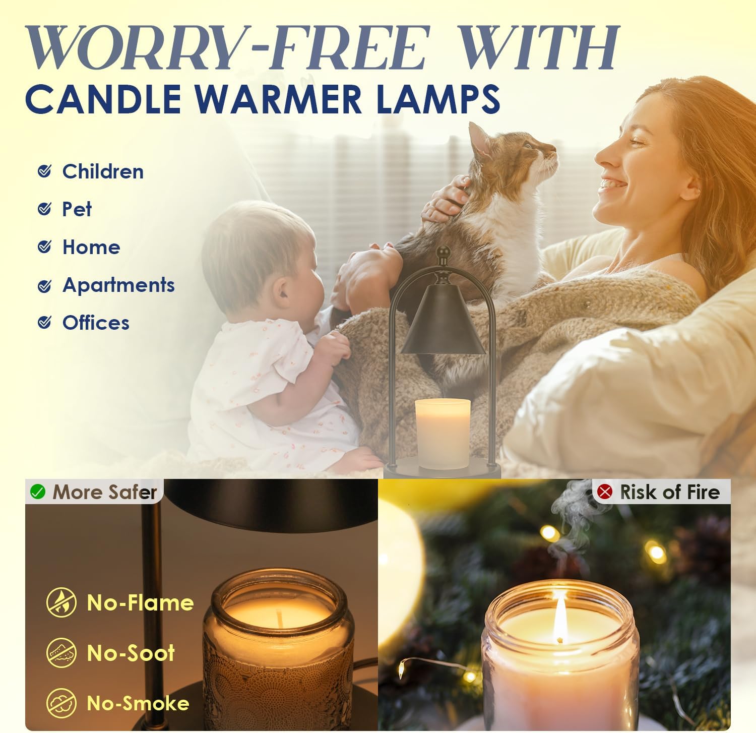 Candle Warmer Lamp with Timer, Electric Black Candle Warmer Light for Bedroom, Dimmable Wax Melts Warmer for Candle Jars, Home Decor Beside Lamp Gifts for Women (2 Bulbs Included) - Grand Goldman