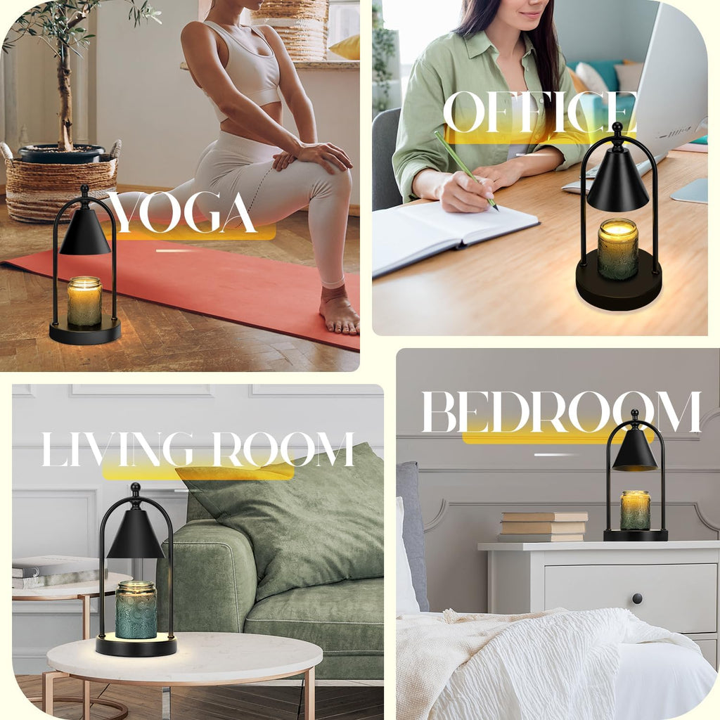 Candle Warmer Lamp with Timer, Electric Black Candle Warmer Light for Bedroom, Dimmable Wax Melts Warmer for Candle Jars, Home Decor Beside Lamp Gifts for Women (2 Bulbs Included) - Grand Goldman