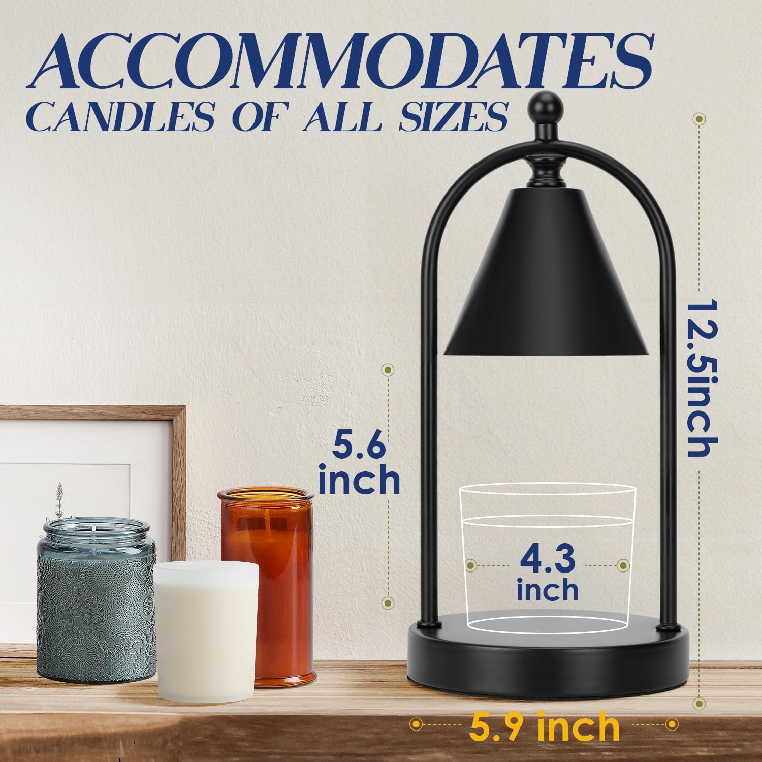 Candle Warmer Lamp with Timer, Electric Black Candle Warmer Light for Bedroom, Dimmable Wax Melts Warmer for Candle Jars, Home Decor Beside Lamp Gifts for Women (2 Bulbs Included) - Grand Goldman