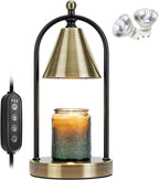 Candle Warmer Lamp with Timer, Electric Black Candle Warmer Light for Bedroom, Dimmable Wax Melts Warmer for Candle Jars, Home Decor Beside Lamp Gifts for Women (2 Bulbs Included) - Grand Goldman