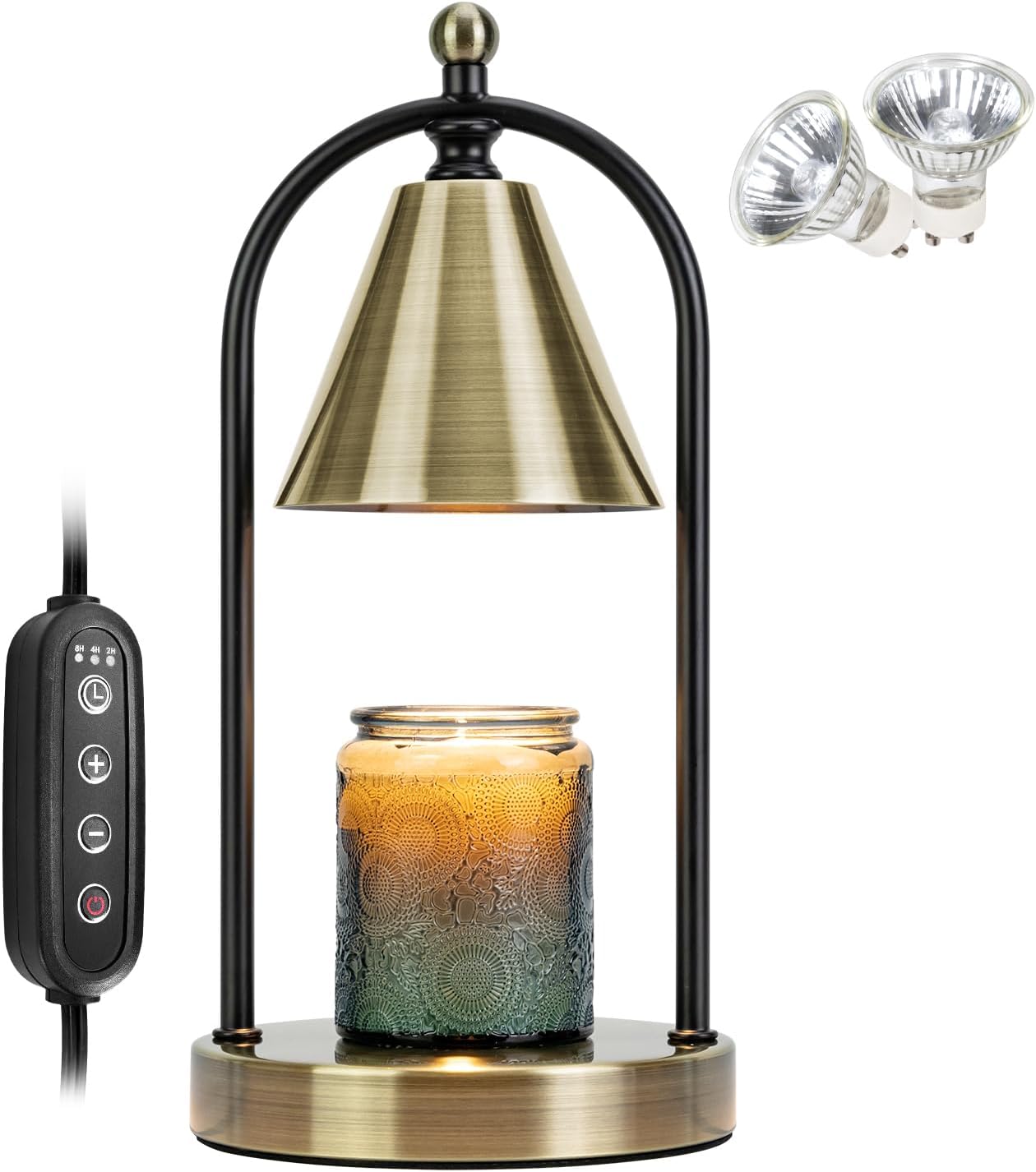 Candle Warmer Lamp with Timer, Electric Black Candle Warmer Light for Bedroom, Dimmable Wax Melts Warmer for Candle Jars, Home Decor Beside Lamp Gifts for Women (2 Bulbs Included) - Grand Goldman