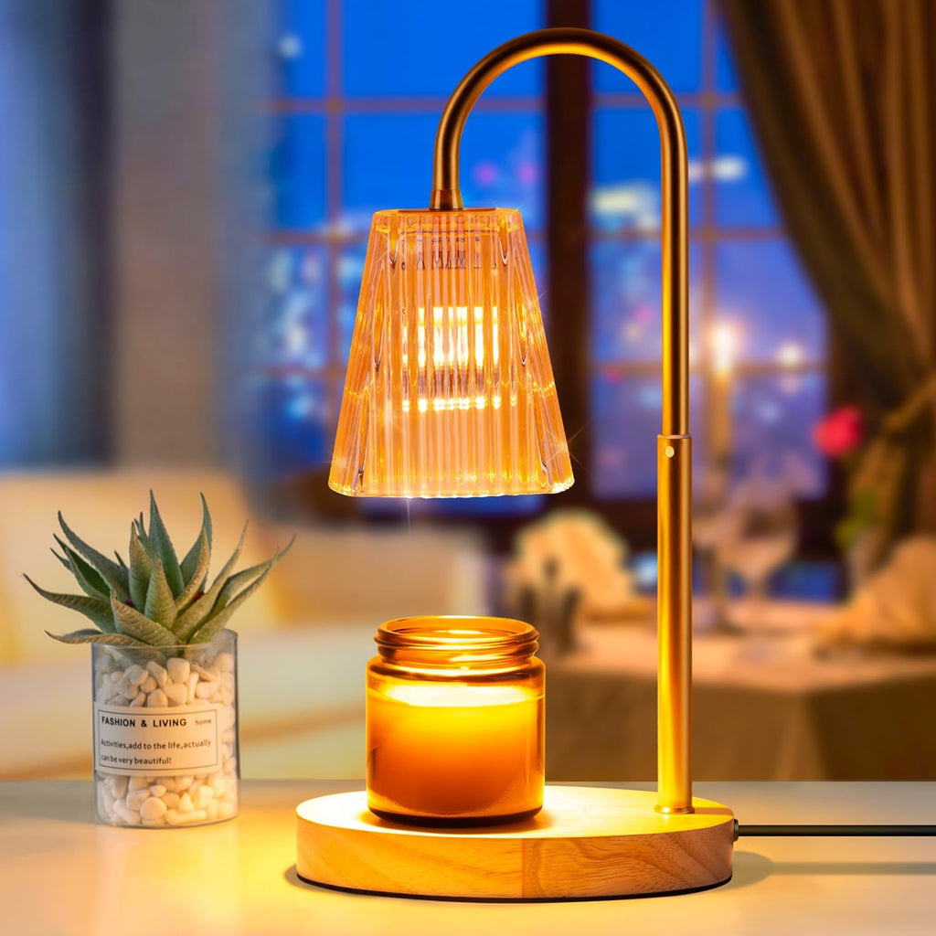 Candle Warmer Lamp with Timer: Electric Candles Wax Warmers Glass Lamps for Jar Candles Burner Adjustable Height and Dimmable Light Modern No Flame Scented Candle Warming Lantern - Grand Goldman