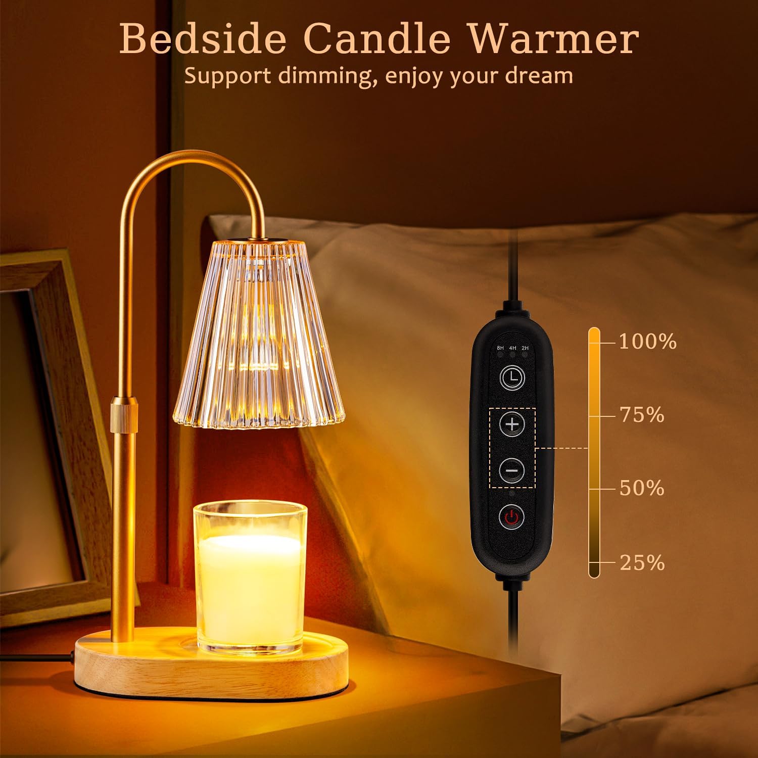 Candle Warmer Lamp with Timer: Electric Candles Wax Warmers Glass Lamps for Jar Candles Burner Adjustable Height and Dimmable Light Modern No Flame Scented Candle Warming Lantern - Grand Goldman