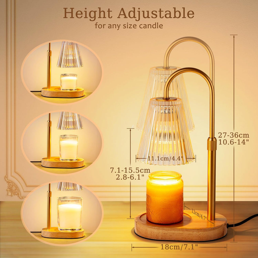 Candle Warmer Lamp with Timer: Electric Candles Wax Warmers Glass Lamps for Jar Candles Burner Adjustable Height and Dimmable Light Modern No Flame Scented Candle Warming Lantern - Grand Goldman