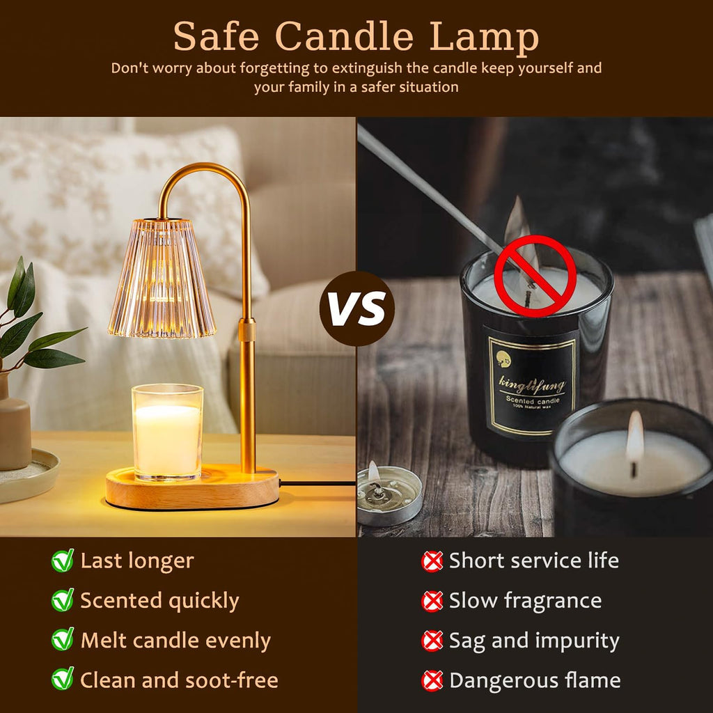 Candle Warmer Lamp with Timer: Electric Candles Wax Warmers Glass Lamps for Jar Candles Burner Adjustable Height and Dimmable Light Modern No Flame Scented Candle Warming Lantern - Grand Goldman