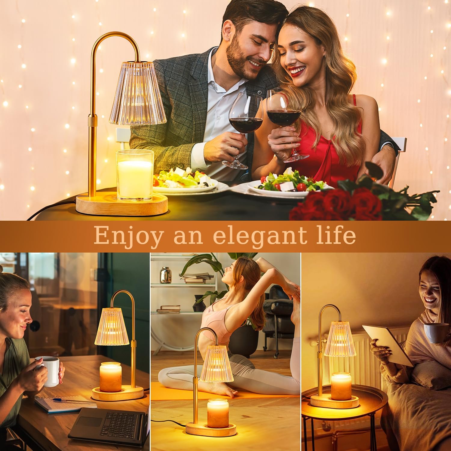 Candle Warmer Lamp with Timer: Electric Candles Wax Warmers Glass Lamps for Jar Candles Burner Adjustable Height and Dimmable Light Modern No Flame Scented Candle Warming Lantern - Grand Goldman