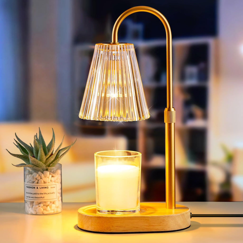 Candle Warmer Lamp with Timer: Electric Candles Wax Warmers Glass Lamps for Jar Candles Burner Adjustable Height and Dimmable Light Modern No Flame Scented Candle Warming Lantern - Grand Goldman