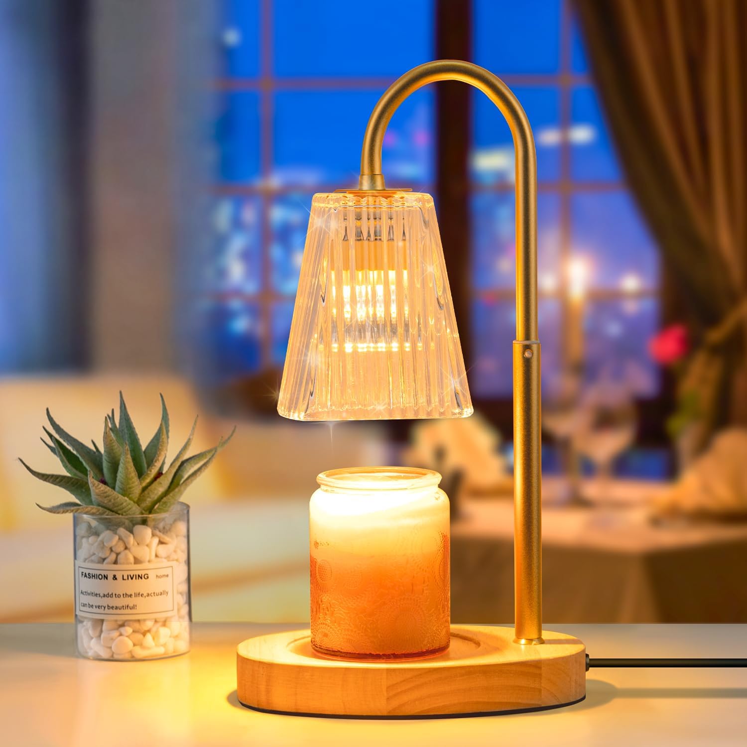 Candle Warmer Lamp with Timer: Electric Candles Wax Warmers Glass Lamps for Jar Candles Burner Adjustable Height and Dimmable Light Modern No Flame Scented Candle Warming Lantern - Grand Goldman