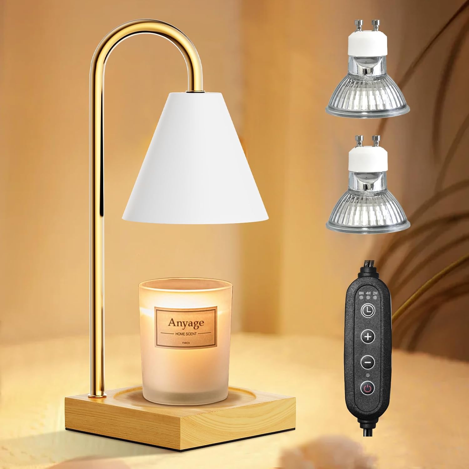 Candle Warmer Lamp with Timer and Dimmer, House Warming Gifts New Home Decor, Adjustable Height with 2 Bulbs - Grand Goldman