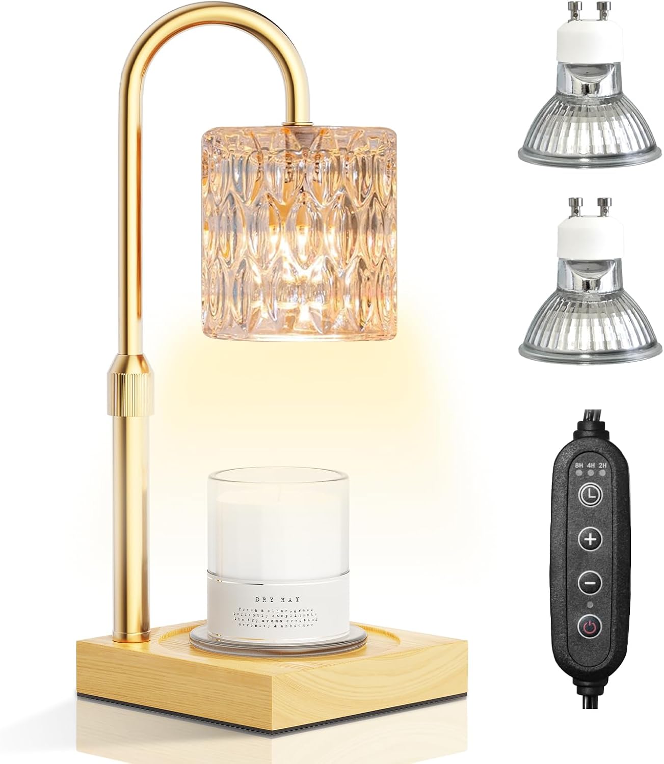 Candle Warmer Lamp with Timer and Dimmer, House Warming Gifts New Home Decor, Adjustable Height with 2 Bulbs - Grand Goldman