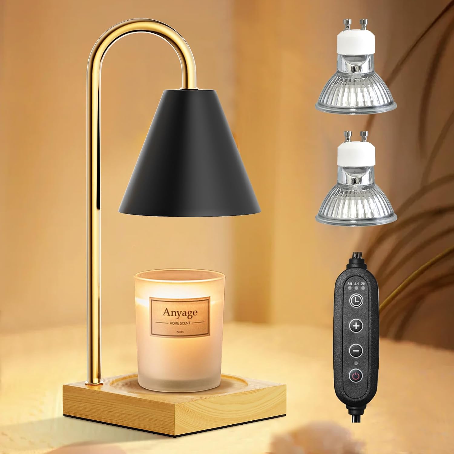 Candle Warmer Lamp with Timer and Dimmer, House Warming Gifts New Home Decor, Adjustable Height with 2 Bulbs - Grand Goldman