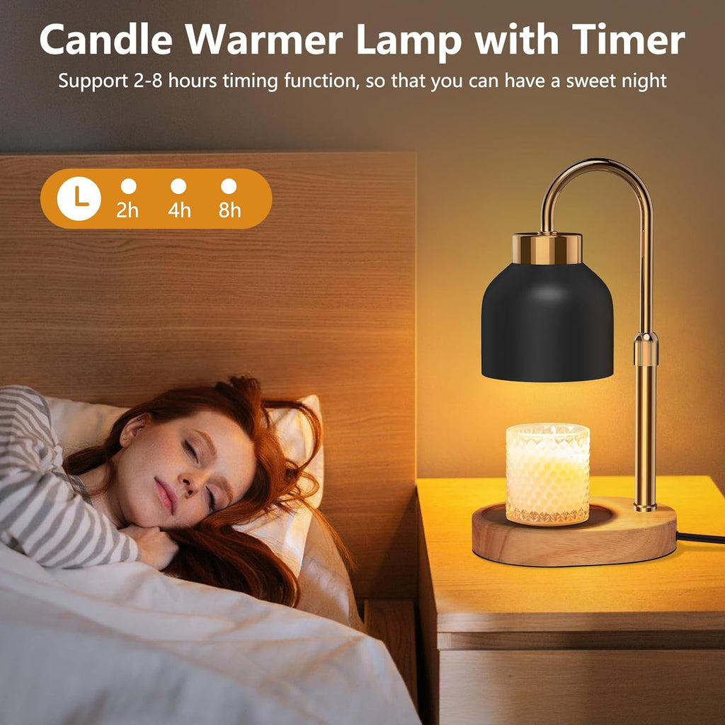 Candle Warmer Lamp with Timer and Two Wax Warmer Bulbs,Electric Wax Warmer for Scented Wax,Christmas Gift and House Warming Gift New Home,Bedroom Decor with Adjustable Brightness and Height - Grand Goldman