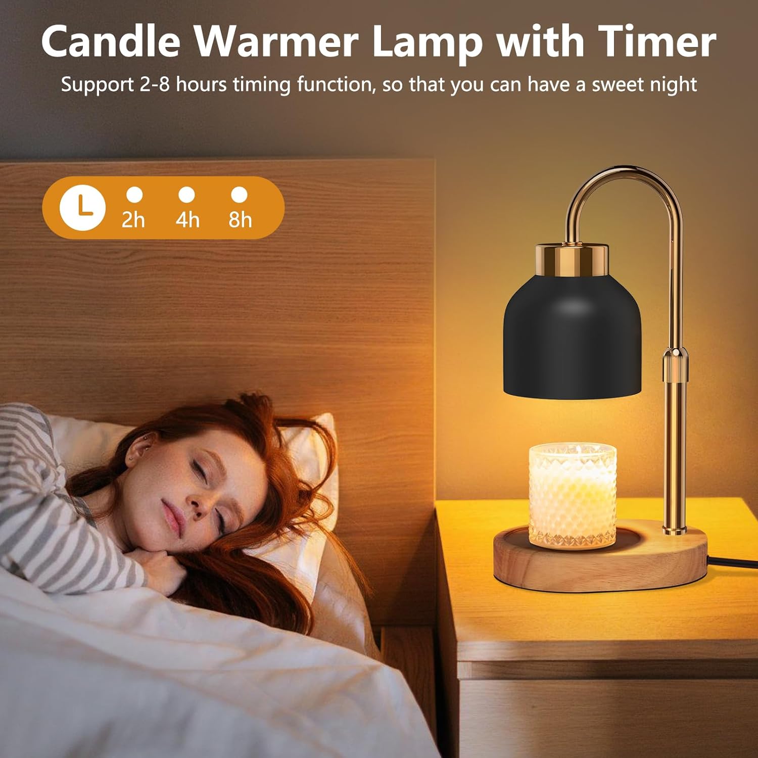 Candle Warmer Lamp with Timer and Two Wax Warmer Bulbs,Electric Wax Warmer for Scented Wax,Christmas Gift and House Warming Gift New Home,Bedroom Decor with Adjustable Brightness and Height - Grand Goldman