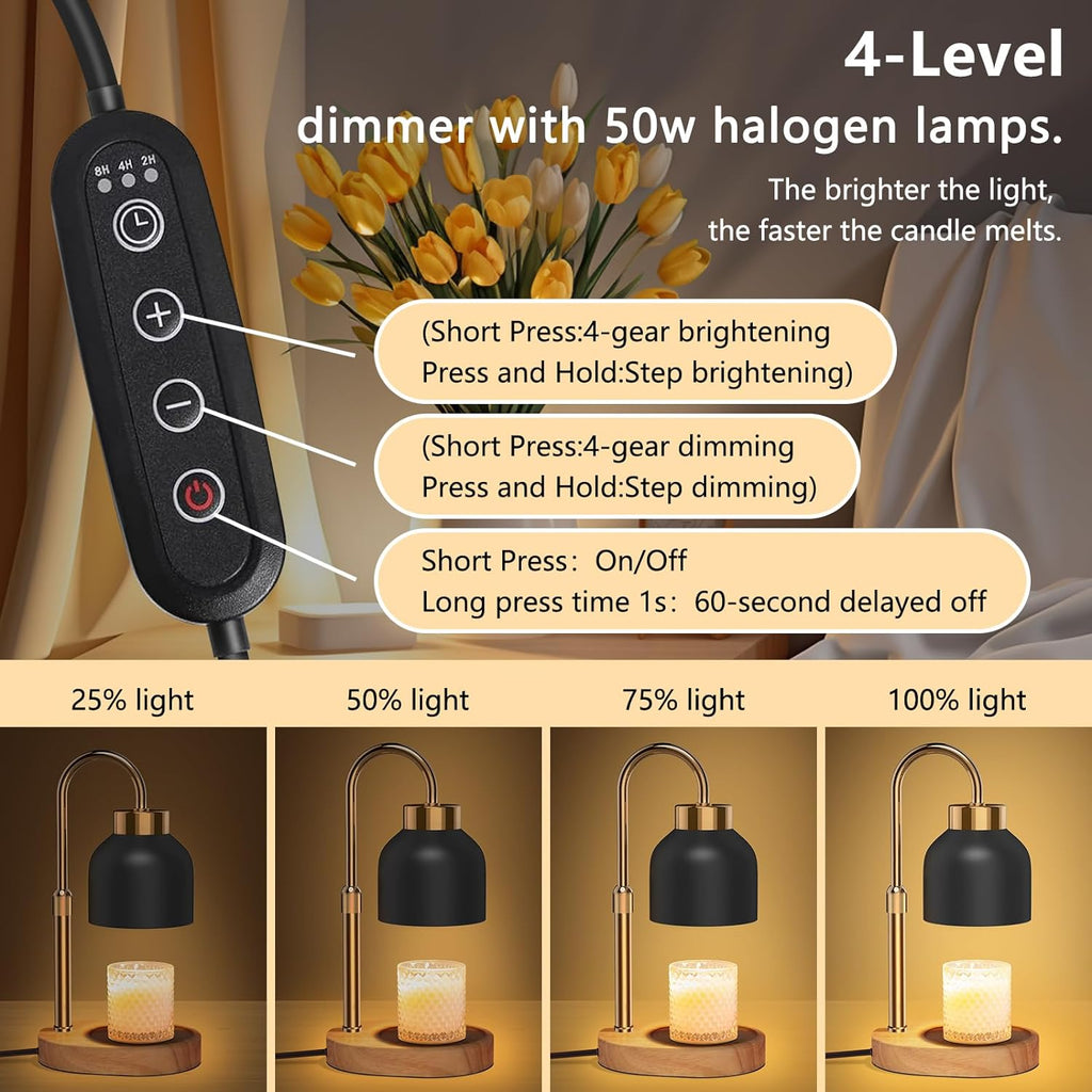 Candle Warmer Lamp with Timer and Two Wax Warmer Bulbs,Electric Wax Warmer for Scented Wax,Christmas Gift and House Warming Gift New Home,Bedroom Decor with Adjustable Brightness and Height - Grand Goldman