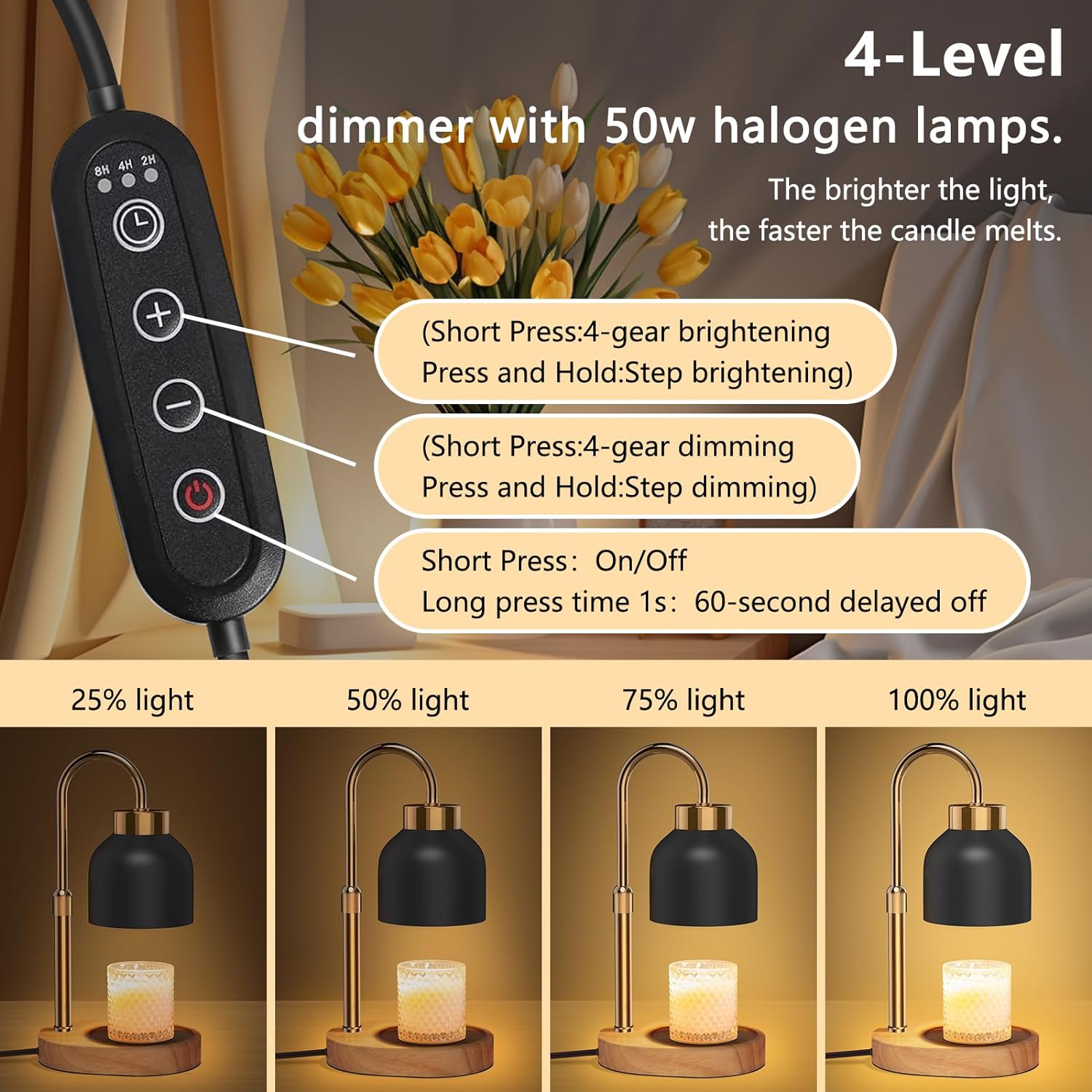 Candle Warmer Lamp with Timer and Two Wax Warmer Bulbs,Electric Wax Warmer for Scented Wax,Christmas Gift and House Warming Gift New Home,Bedroom Decor with Adjustable Brightness and Height - Grand Goldman