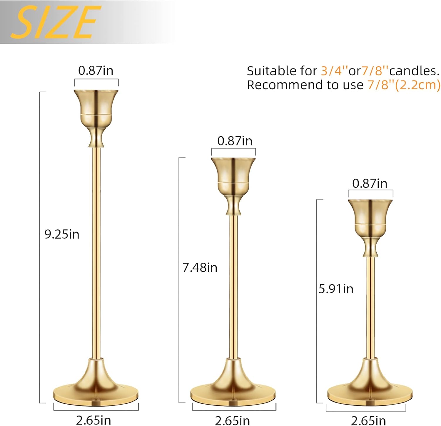 Candlestick Holders,Taper Candle Holder for Candlesticks Gold Brass Vintage Candle Stick Candle Holder Candelabra Candle Holder for Fireplace Party Dining Home - Grand Goldman