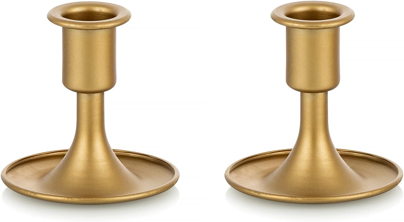 Candlestick Holders Taper Candle Holders, Romadedi Gold Candle Stick Candle Holder for Table Centerpiece, Wedding Reception, Festive Christmas Mantel Decoration or Home Decor, Set of 2 - Grand Goldman