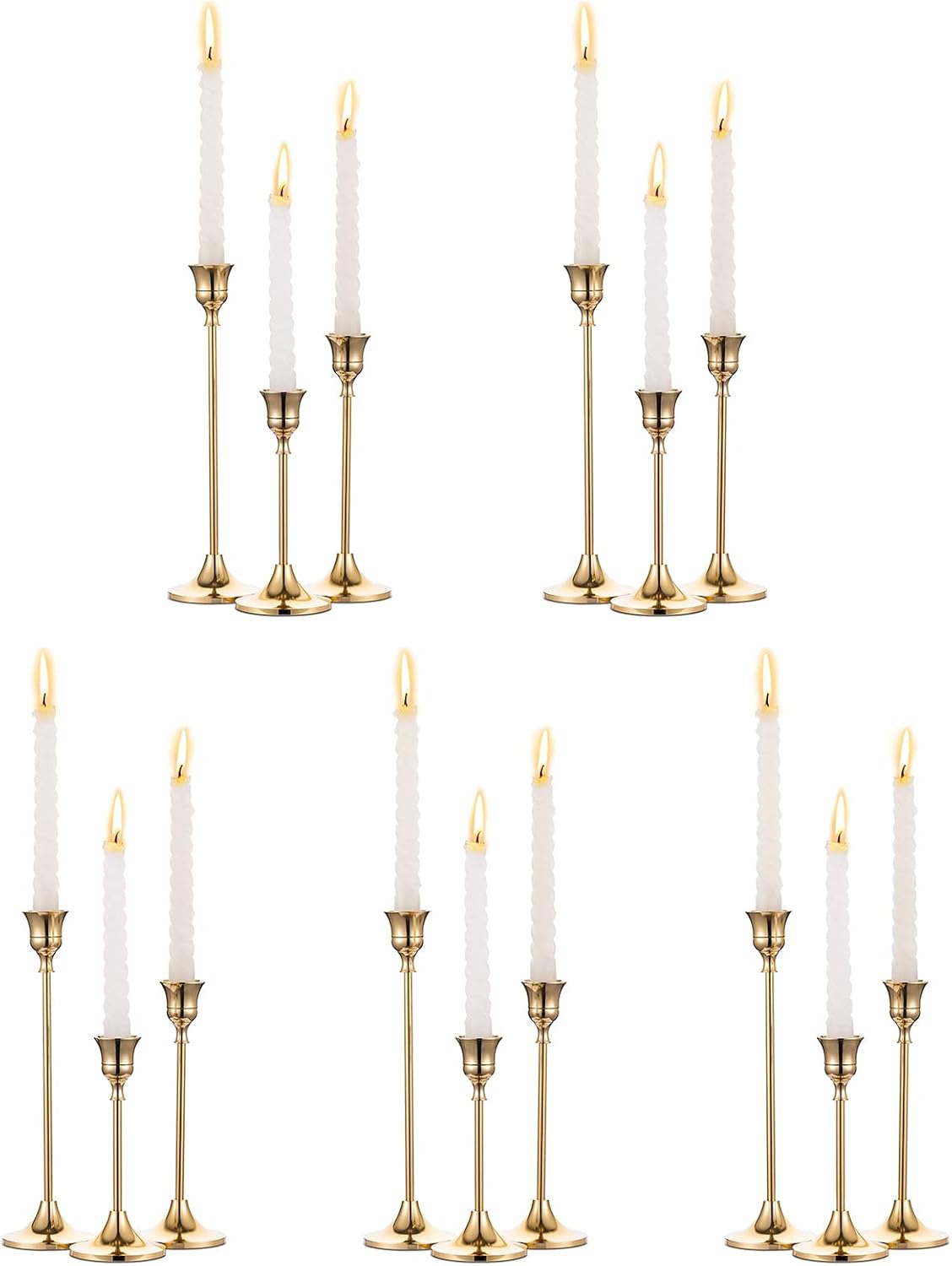 Candlestick Holders Taper Candle Holders, Set of 3 Candle Stick Holders Set, Brass Gold Candlestick Holder Set, Vintage Modern Decorative Centerpiece for Table Mantel Wedding Housewarming Gift - Grand Goldman