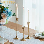 Candlestick Holders Taper Candle Holders, Set of 3 Candle Stick Holders Set, Brass Gold Candlestick Holder Set, Vintage Modern Decorative Centerpiece for Table Mantel Wedding Housewarming Gift - Grand Goldman