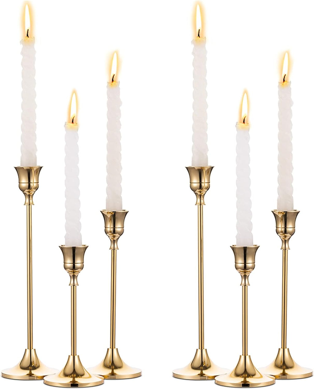 Candlestick Holders Taper Candle Holders, Set of 3 Candle Stick Holders Set, Brass Gold Candlestick Holder Set, Vintage Modern Decorative Centerpiece for Table Mantel Wedding Housewarming Gift - Grand Goldman