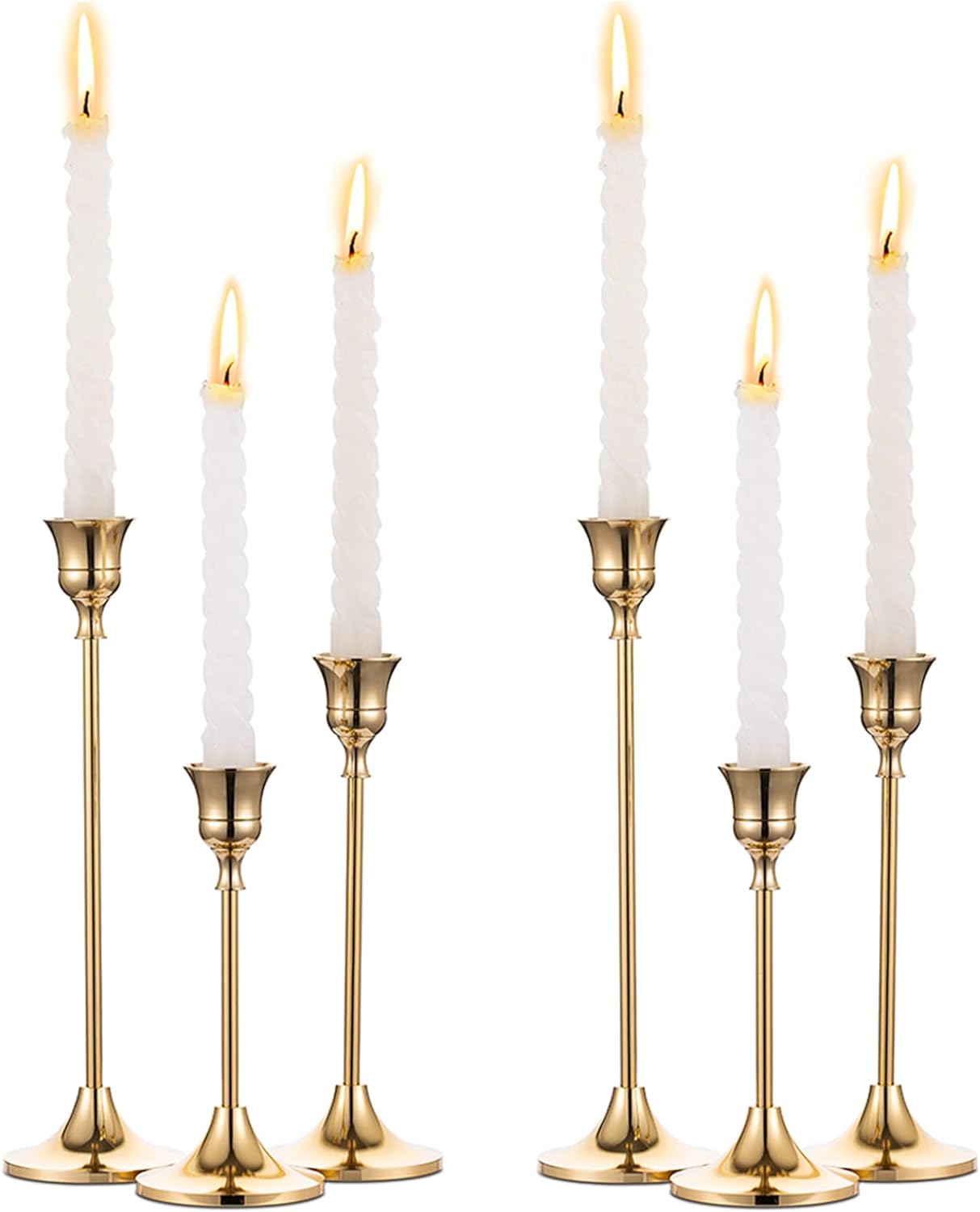 Candlestick Holders Taper Candle Holders, Set of 3 Candle Stick Holders Set, Brass Gold Candlestick Holder Set, Vintage Modern Decorative Centerpiece for Table Mantel Wedding Housewarming Gift - Grand Goldman
