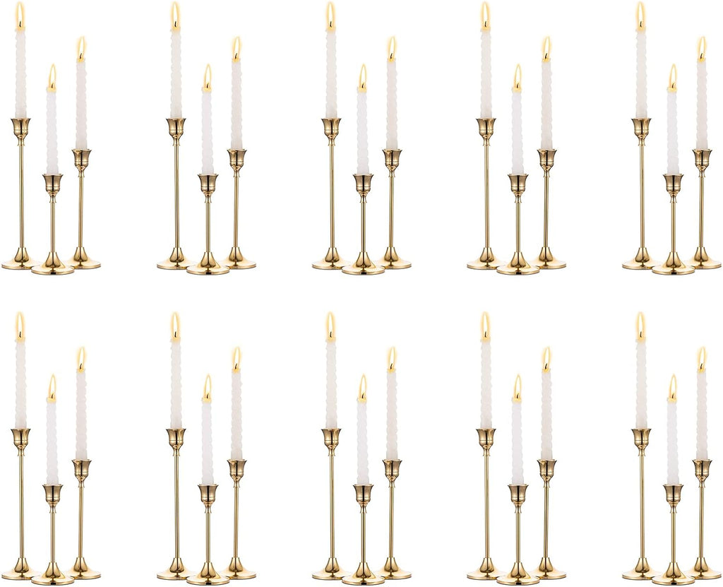 Candlestick Holders Taper Candle Holders, Set of 3 Candle Stick Holders Set, Brass Gold Candlestick Holder Set, Vintage Modern Decorative Centerpiece for Table Mantel Wedding Housewarming Gift - Grand Goldman