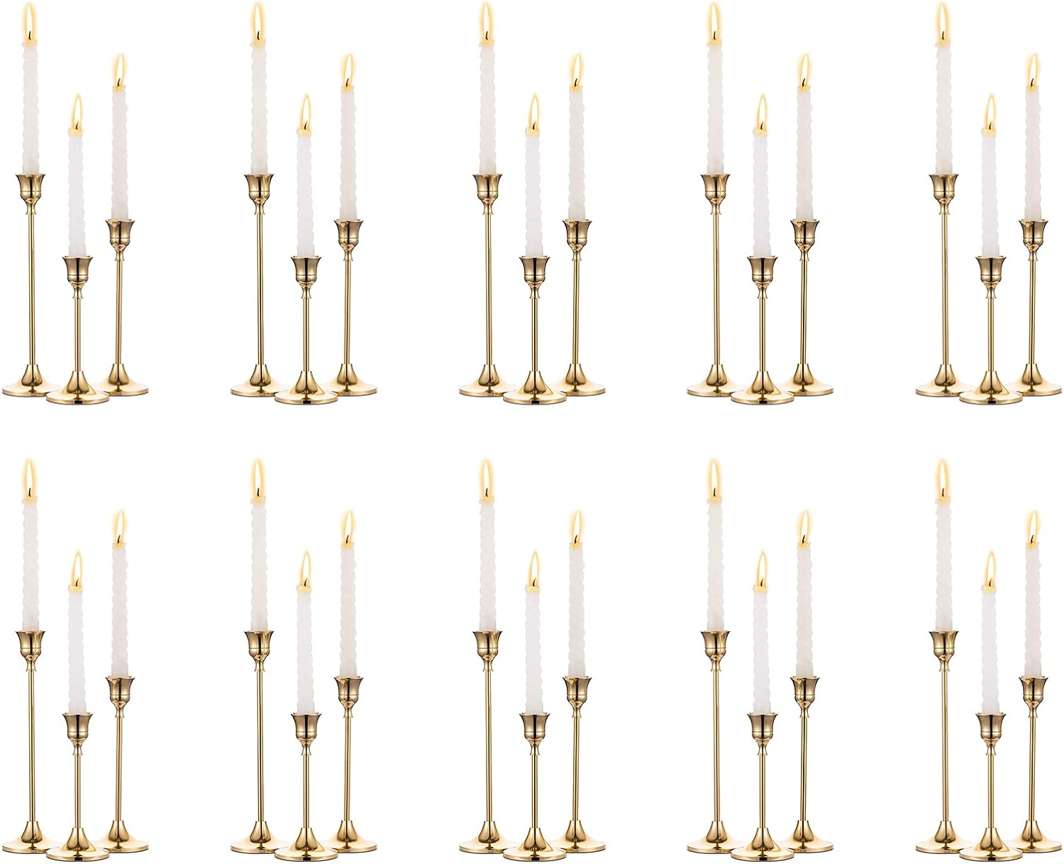 Candlestick Holders Taper Candle Holders, Set of 3 Candle Stick Holders Set, Brass Gold Candlestick Holder Set, Vintage Modern Decorative Centerpiece for Table Mantel Wedding Housewarming Gift - Grand Goldman