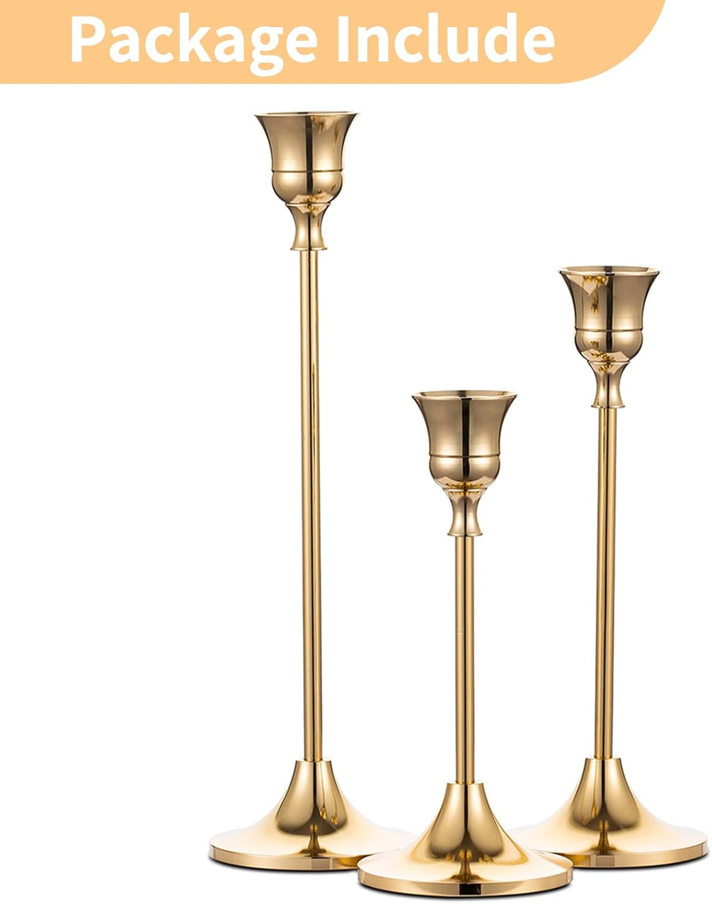 Candlestick Holders Taper Candle Holders, Set of 3 Candle Stick Holders Set, Brass Gold Candlestick Holder Set, Vintage Modern Decorative Centerpiece for Table Mantel Wedding Housewarming Gift - Grand Goldman
