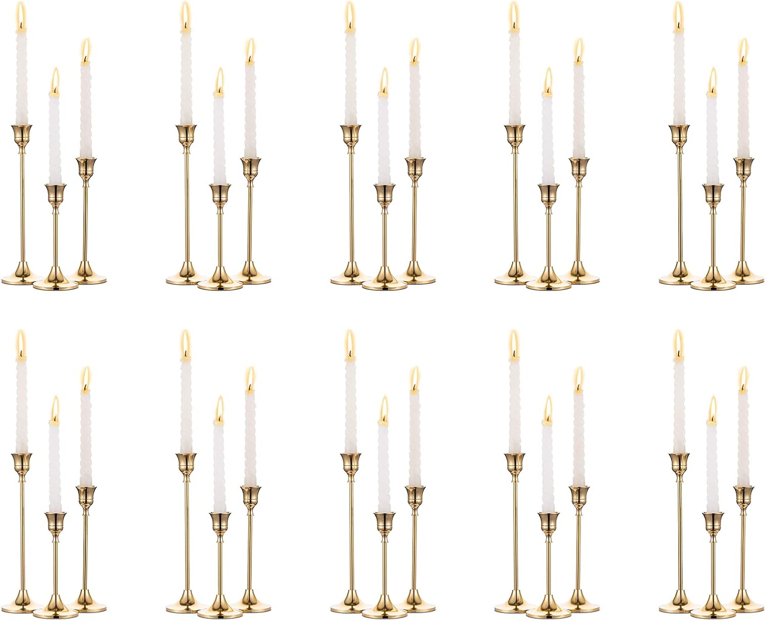 Candlestick Holders Taper Candle Holders, Set of 3 Candle Stick Holders Set, Brass Gold Candlestick Holder Set, Vintage Modern Decorative Centerpiece for Table Mantel Wedding Housewarming Gift - Grand Goldman