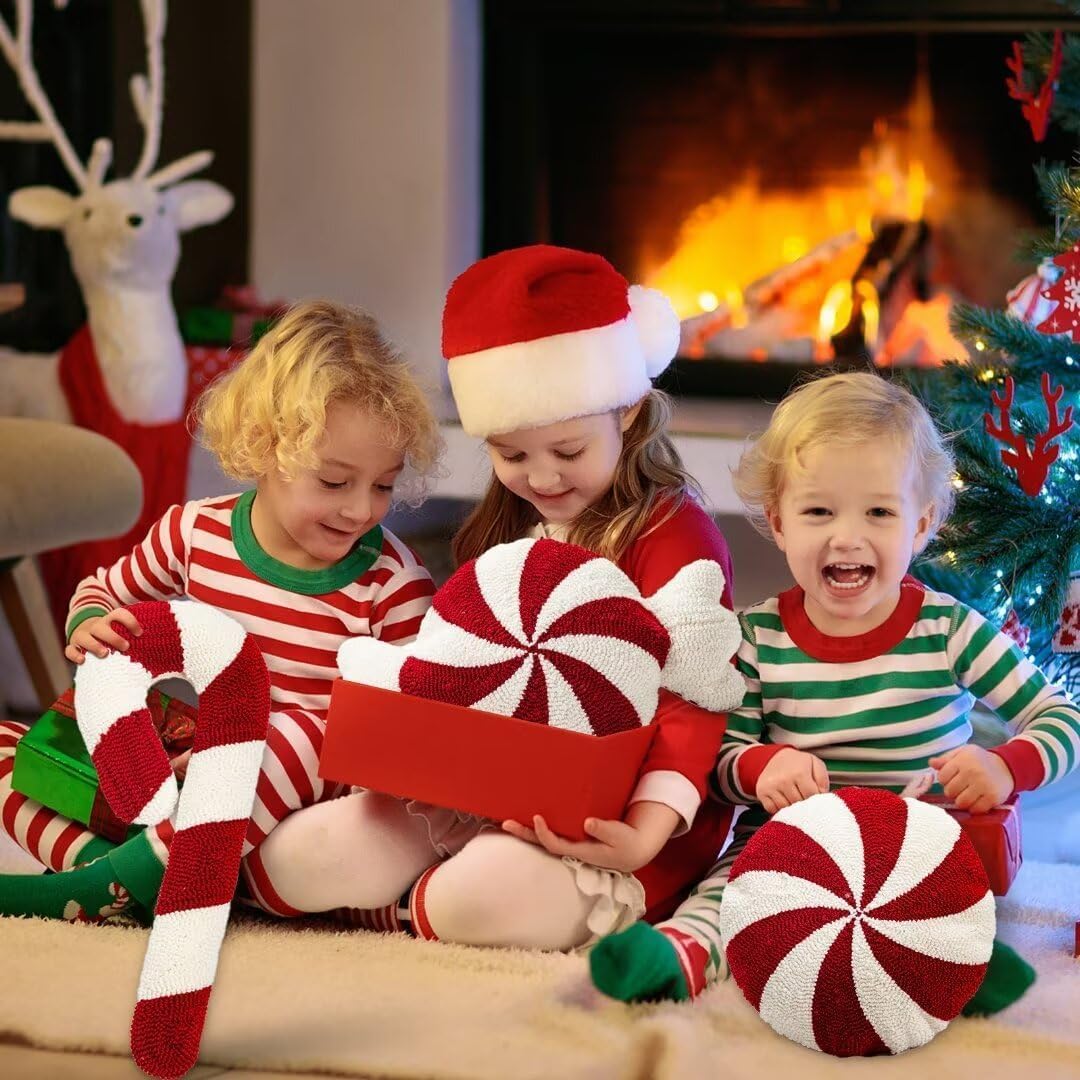 Candy Cane Pillow, Christmas Candy Throw Pillow Xmas Red Spiral Lollipop Pillow Cute Sweet Shaped Decorations for Bedroom, Living Room, Winter Home Decor (Candy Cane) - Grand Goldman