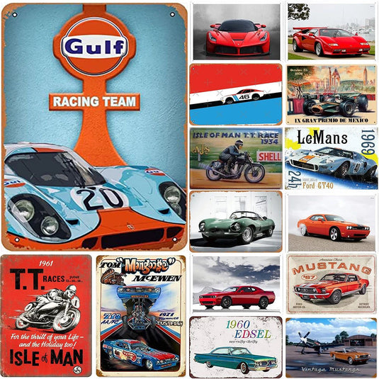 Car Motorcycle Racing Metal Tin Signs Mustang Poster Plate Wall Decor for Bars Game Room Man Cave Cafe Club Retro Posters Plaque - Grand Goldman