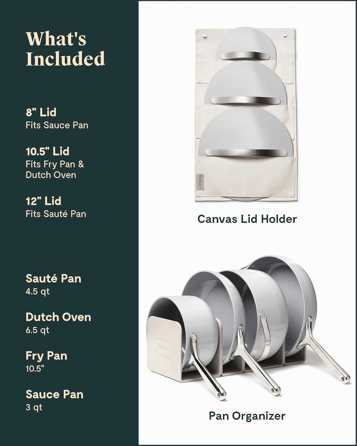 Caraway Nonstick Ceramic Cookware Set (12 Piece) Pots, Pans, 3 Lids and Kitchen Storage - Non Toxic - Oven Safe & Compatible with All Stovetops - Cream - Grand Goldman