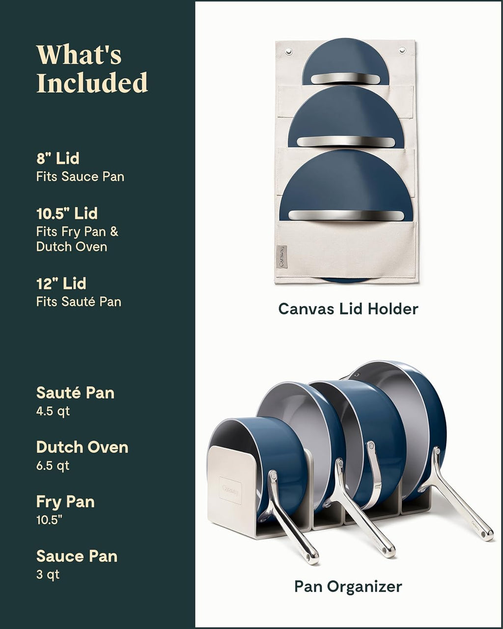 Caraway Nonstick Ceramic Cookware Set (12 Piece) Pots, Pans, 3 Lids and Kitchen Storage - Non Toxic - Oven Safe & Compatible with All Stovetops - Cream - Grand Goldman