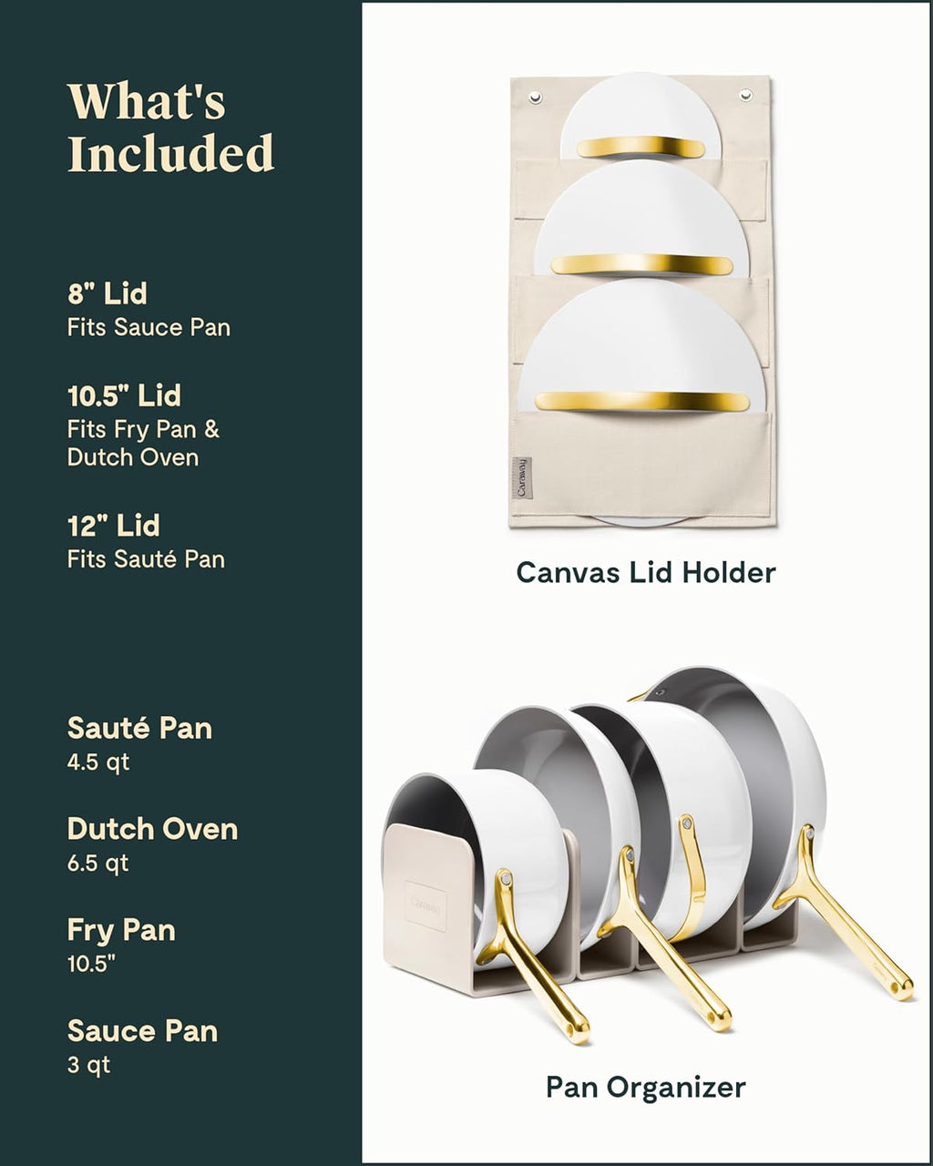 Caraway Nonstick Ceramic Cookware Set (12 Piece) Pots, Pans, 3 Lids and Kitchen Storage - Non Toxic - Oven Safe & Compatible with All Stovetops - Cream - Grand Goldman