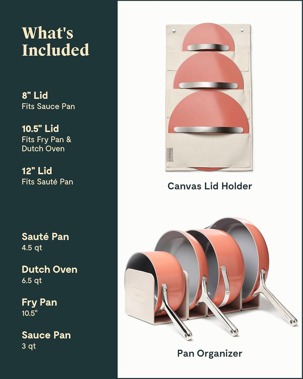 Caraway Nonstick Ceramic Cookware Set (12 Piece) Pots, Pans, 3 Lids and Kitchen Storage - Non Toxic - Oven Safe & Compatible with All Stovetops - Cream - Grand Goldman