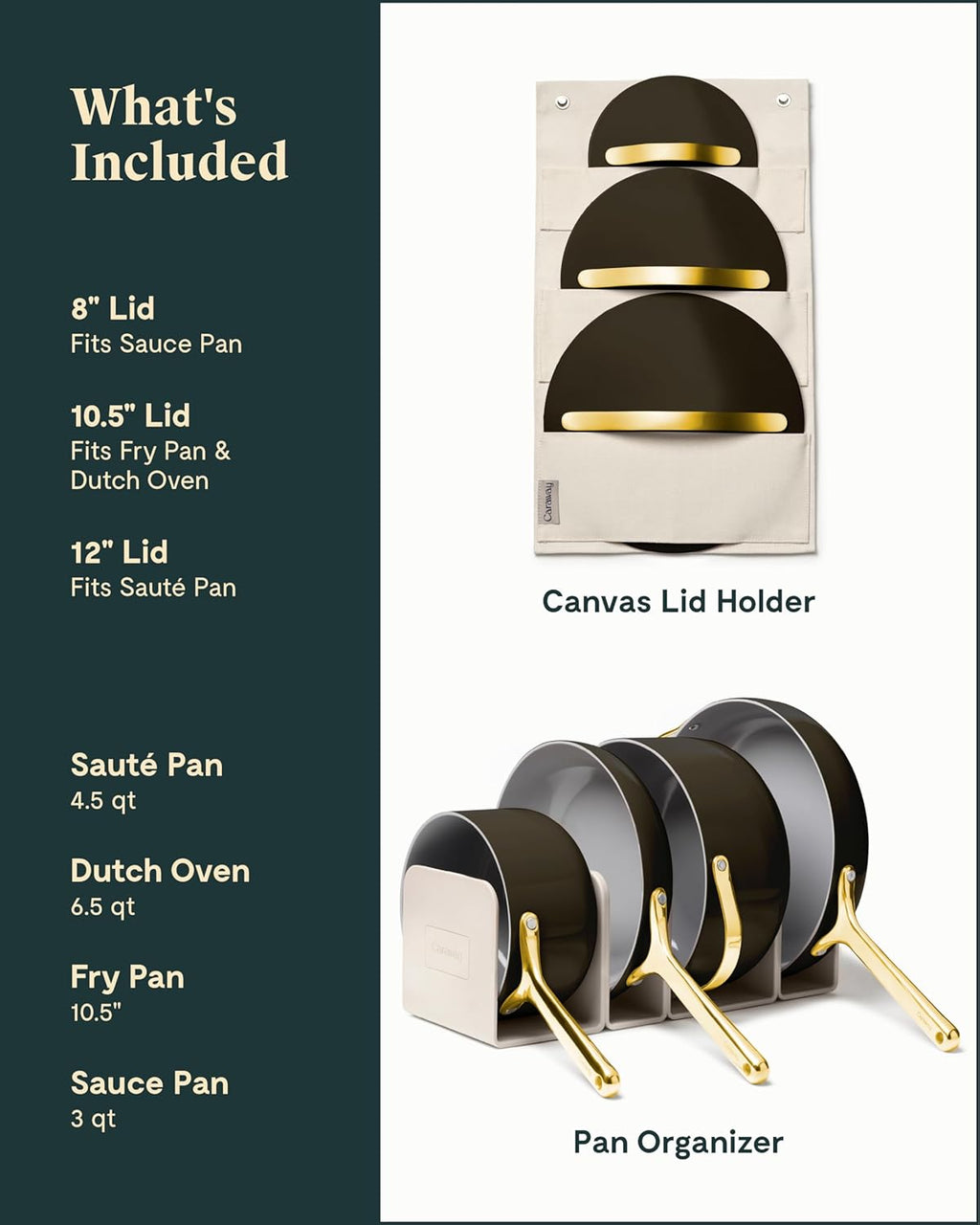 Caraway Nonstick Ceramic Cookware Set (12 Piece) Pots, Pans, 3 Lids and Kitchen Storage - Non Toxic - Oven Safe & Compatible with All Stovetops - Cream - Grand Goldman