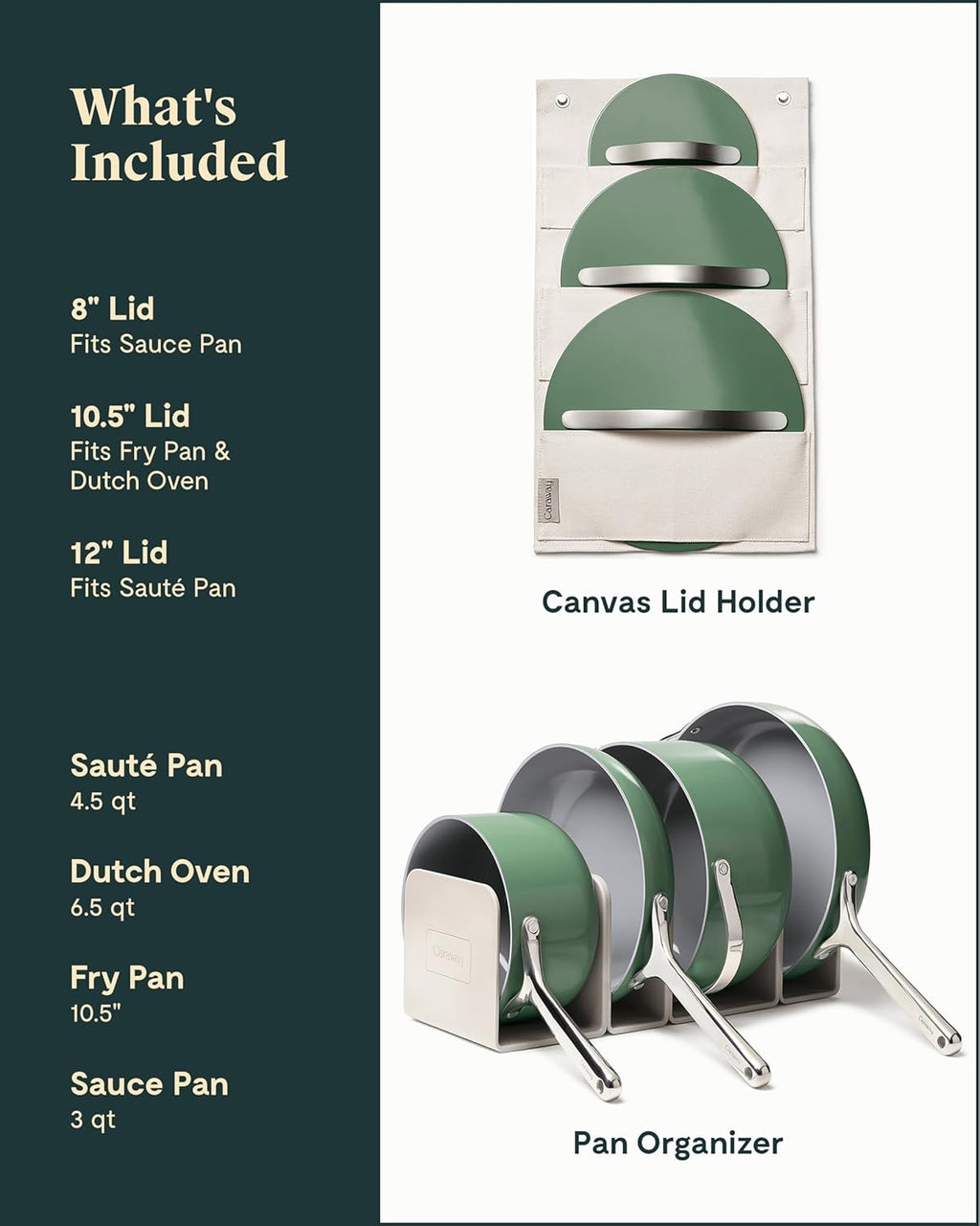 Caraway Nonstick Ceramic Cookware Set (12 Piece) Pots, Pans, 3 Lids and Kitchen Storage - Non Toxic - Oven Safe & Compatible with All Stovetops - Cream - Grand Goldman