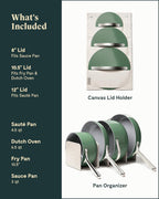 Caraway Nonstick Ceramic Cookware Set (12 Piece) Pots, Pans, 3 Lids and Kitchen Storage - Non Toxic - Oven Safe & Compatible with All Stovetops - Cream - Grand Goldman