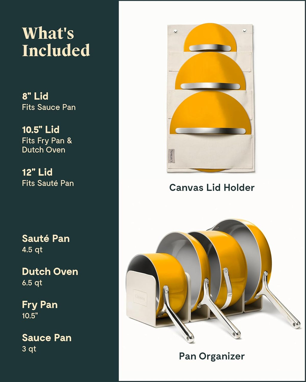 Caraway Nonstick Ceramic Cookware Set (12 Piece) Pots, Pans, 3 Lids and Kitchen Storage - Non Toxic - Oven Safe & Compatible with All Stovetops - Cream - Grand Goldman