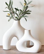 Carrot's Den Donut Vase, Set of 2 - Minimalist Nordic, White Ceramic Hollow Donut Vase Decor | Table Centerpiece, Olive Plant, Wedding, Living Room, Bookshelf, Office, Modern Home, Entryway, Console - Grand Goldman