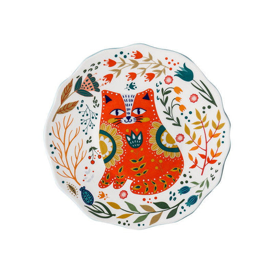 Cartoon Lucky Cat Round Plate Ceramic Color Dinner Plate Dish Plate Nordic Tableware - Grand Goldman