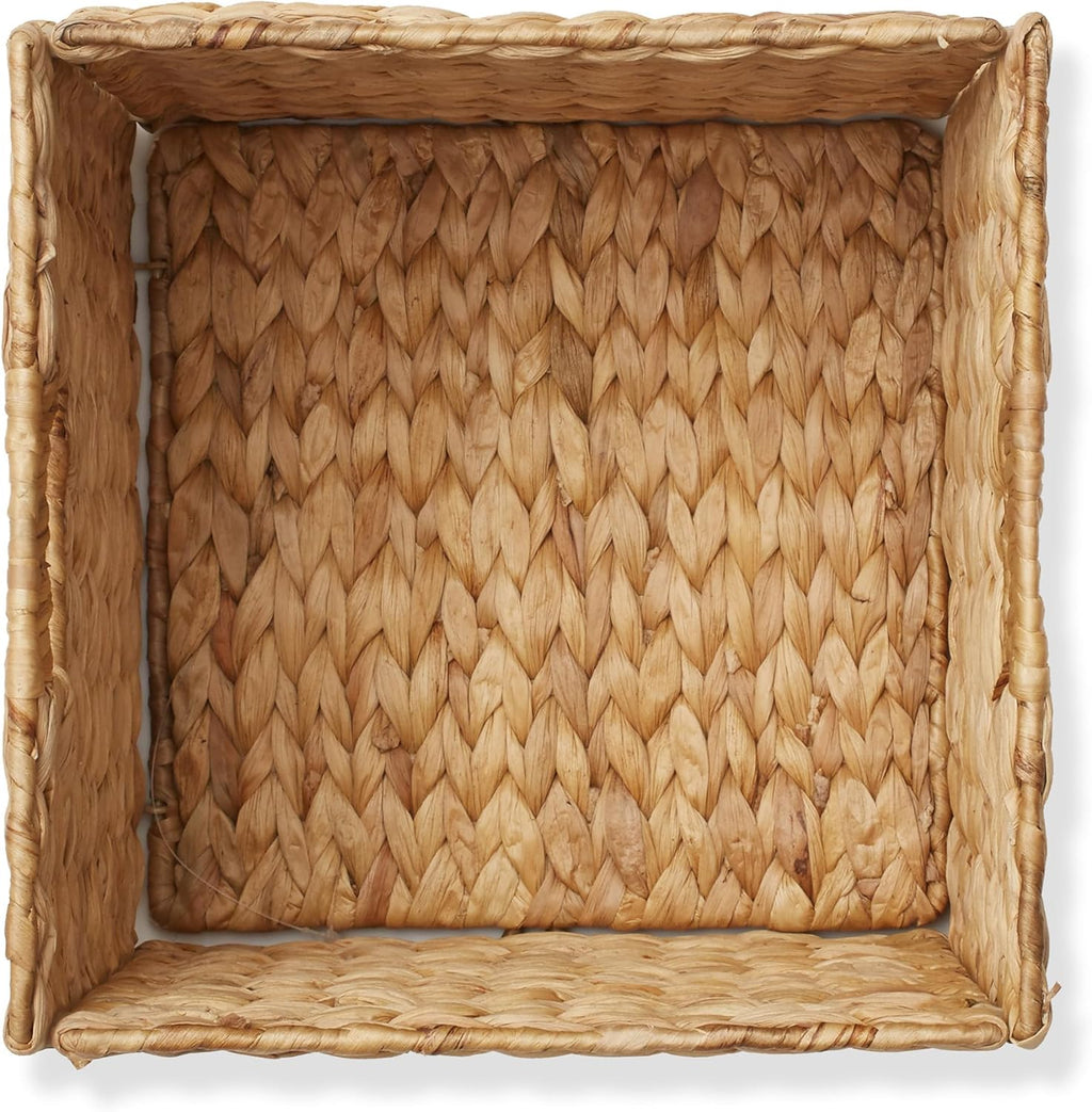 Casafield 10.5" x 10.5" Water Hyacinth Storage Baskets, Natural - Set of 6 Collapsible Cube Organizers, Woven Bins for Bathroom, Bedroom, Laundry, Pantry, Shelves - Grand Goldman