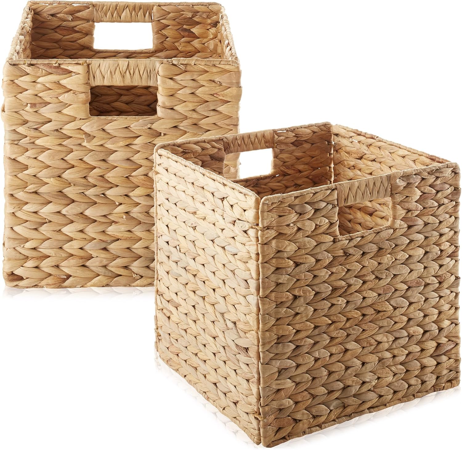 Casafield 12" x 12" Water Hyacinth Storage Baskets, Espresso - Set of 4 Collapsible Cube Organizers, Woven Bins for Bathroom, Bedroom, Laundry, Pantry, Shelves - Grand Goldman