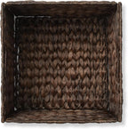 Casafield 12" x 12" Water Hyacinth Storage Baskets, Espresso - Set of 4 Collapsible Cube Organizers, Woven Bins for Bathroom, Bedroom, Laundry, Pantry, Shelves - Grand Goldman