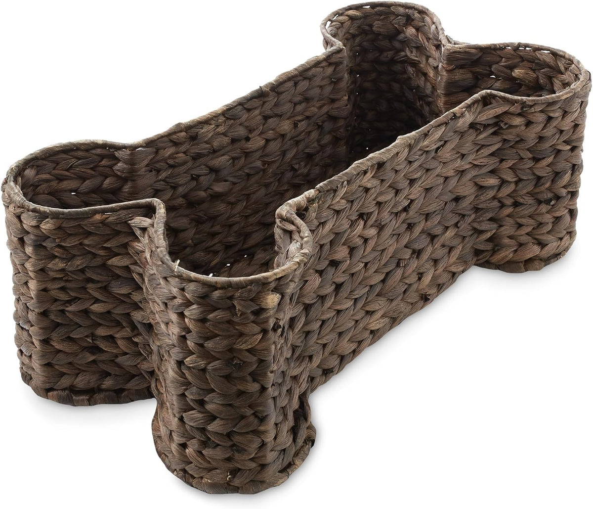 Casafield Dog Bone Shaped Storage Basket - Espresso, Large Woven Water Hyacinth Pet Toy Organizer Bin - Grand Goldman
