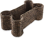 Casafield Dog Bone Shaped Storage Basket - Espresso, Large Woven Water Hyacinth Pet Toy Organizer Bin - Grand Goldman