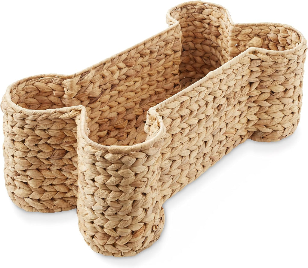 Casafield Dog Bone Shaped Storage Basket - Espresso, Large Woven Water Hyacinth Pet Toy Organizer Bin - Grand Goldman