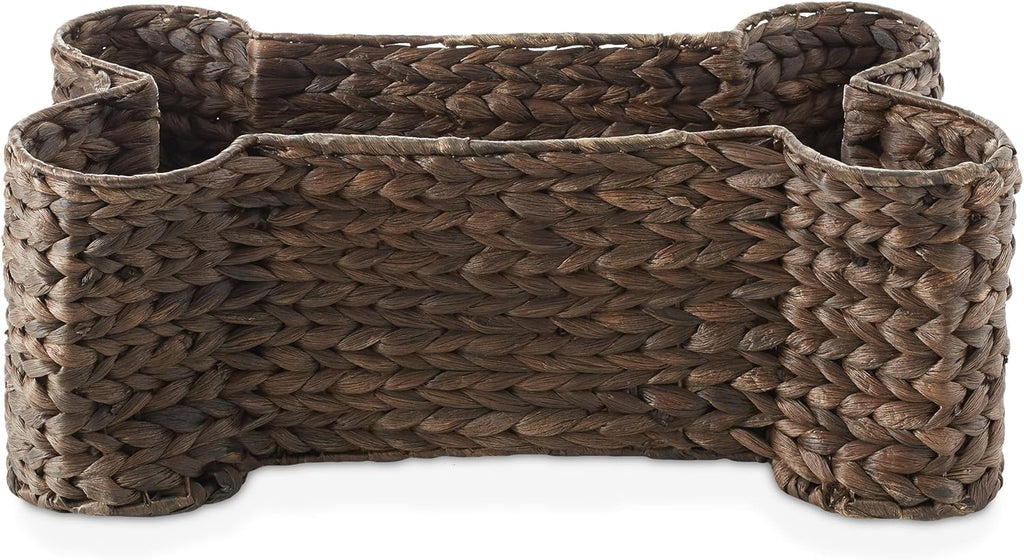 Casafield Dog Bone Shaped Storage Basket - Espresso, Large Woven Water Hyacinth Pet Toy Organizer Bin - Grand Goldman